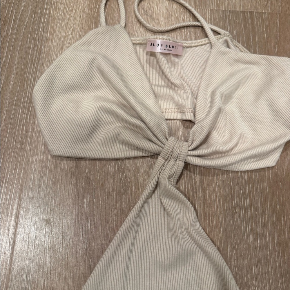 Blue Blush Ivory Ribbed Twist Camisole